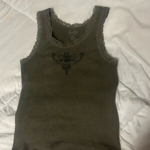 Brandy melville green tank top, with scull design